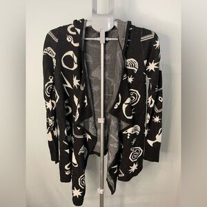 Harry Potter Horcrux‎ Cardigan Women XS Black White Hooded Open Front Sweater